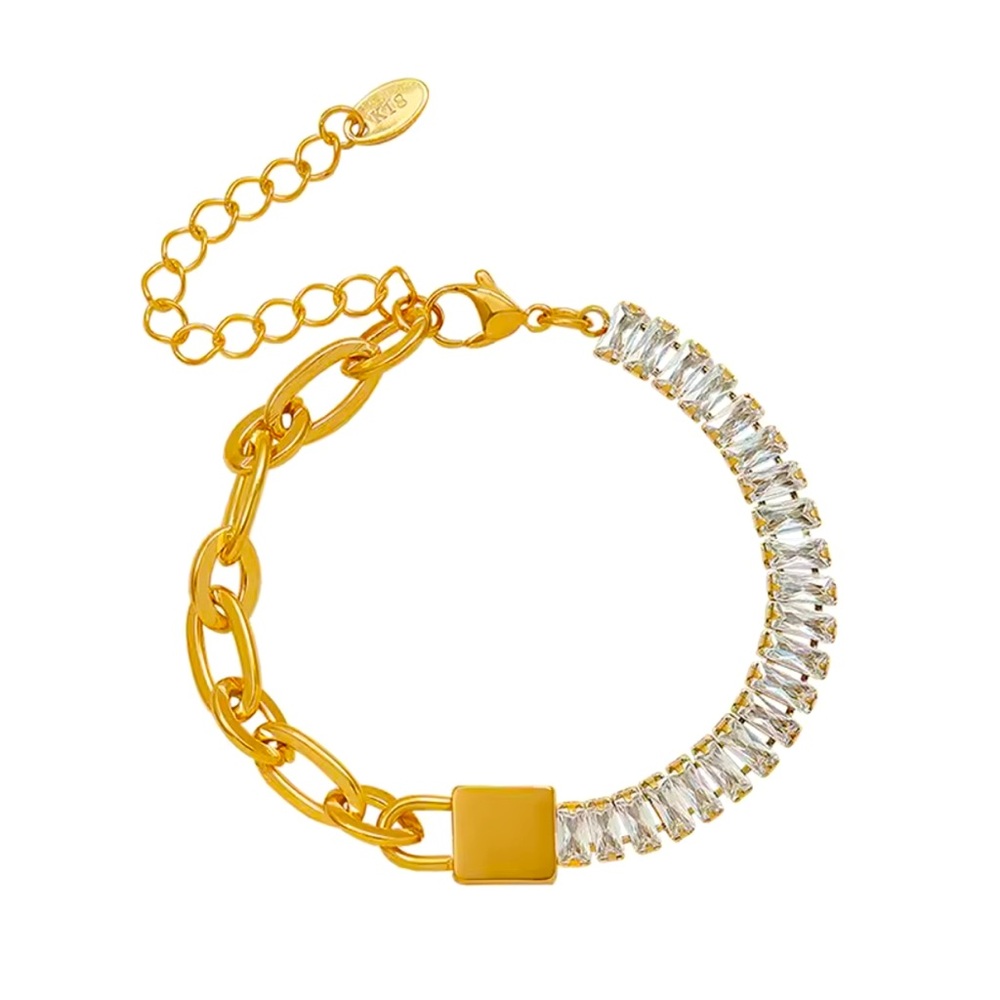 NEW 18K GOLD PLATED LOCK BRACELET WITH CZ CRYSTALS – ADJUSTABLE LINK DESIGN